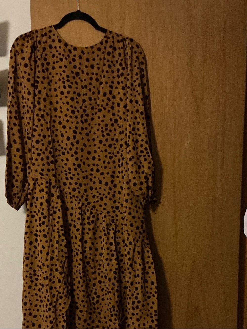 Womens Brown Polka Dot Long Sleeve Dress